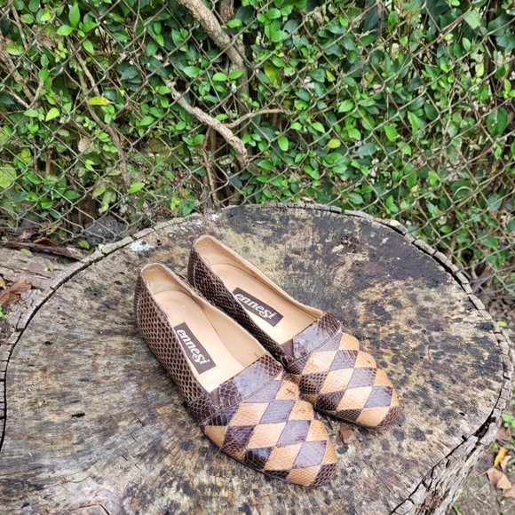 Ennesi Other - Vintage Ennesi Italy Brown/Gold Genuine Reptile Slip On Shoes